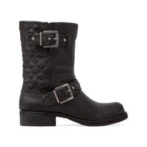 SAM EDELMAN BEVIN MOTO BELTED LEATHER BOOTIE